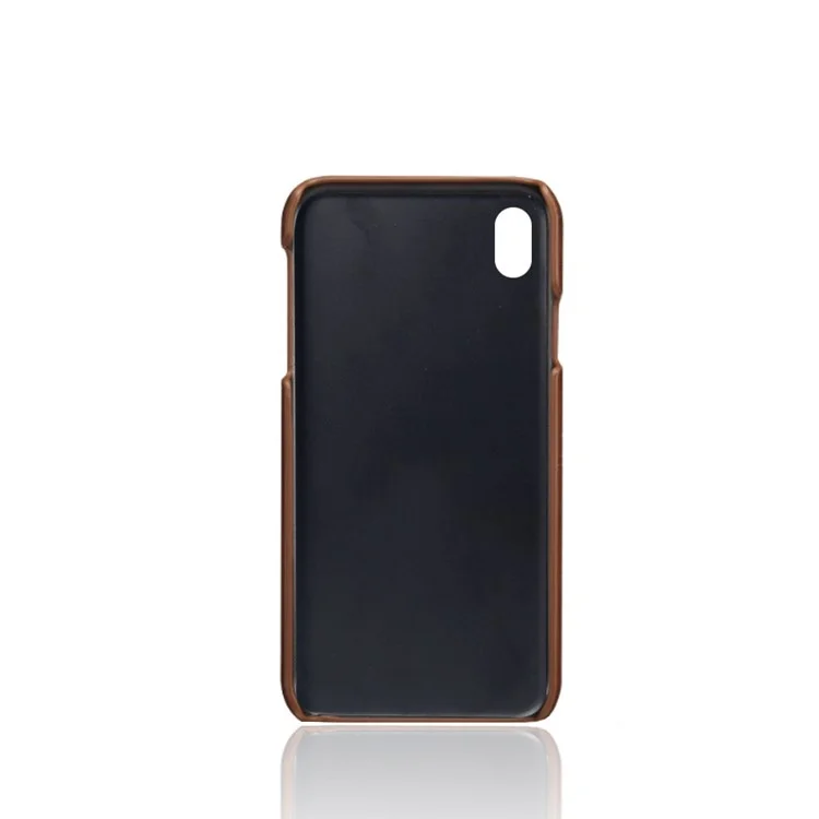 Capa de PC revestida de couro PU com ranhuras duplas para iPhone XR 6.1 polegadas - Marrom