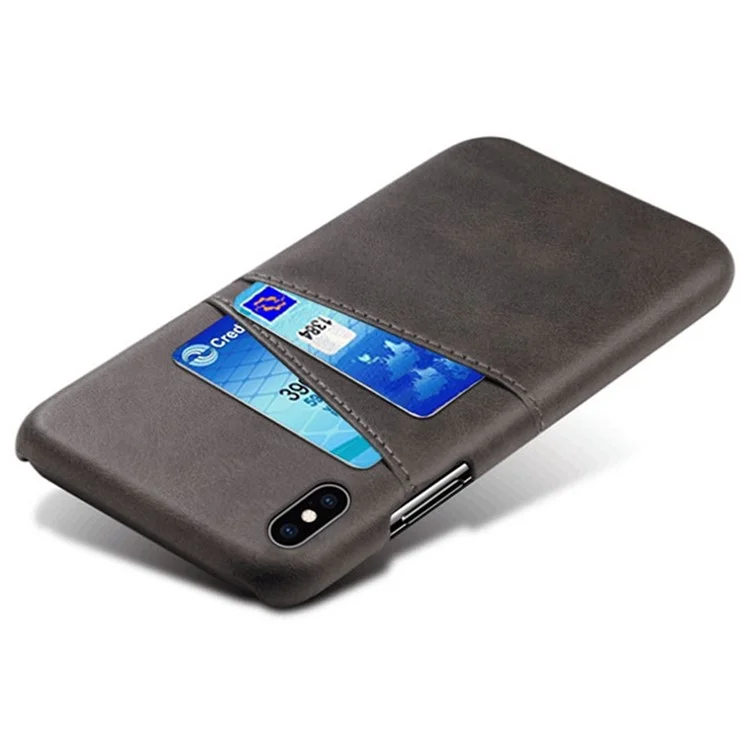 KSQ PU Leather Coated PC Case for iPhone XS 5.8 inch, Ultra Slim Card Holder Shockproof Phone Cover - Black