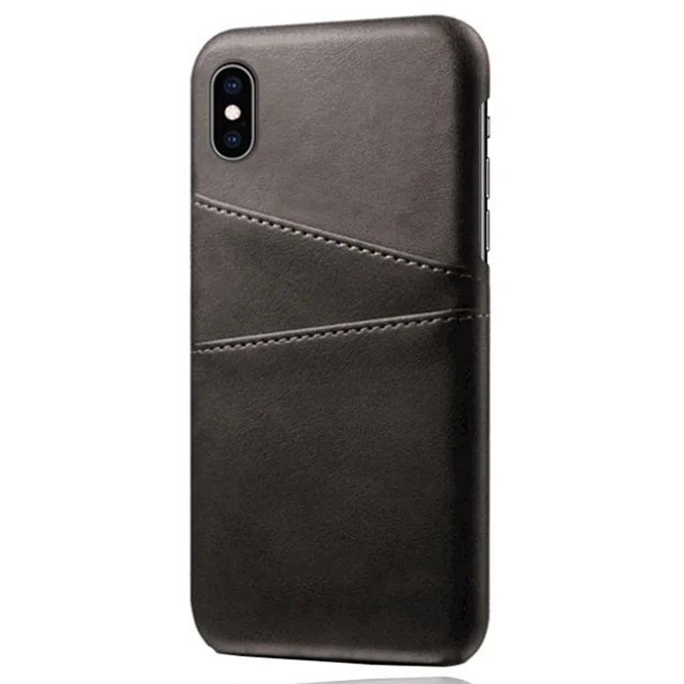 KSQ PU Leather Coated PC Case for iPhone XS 5.8 inch, Ultra Slim Card Holder Shockproof Phone Cover - Black