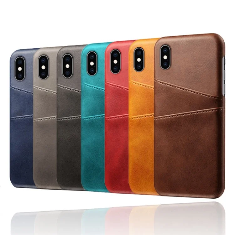 KSQ PU Leather Coated PC Case for iPhone XS 5.8 inch, Ultra Slim Card Holder Shockproof Phone Cover - Black