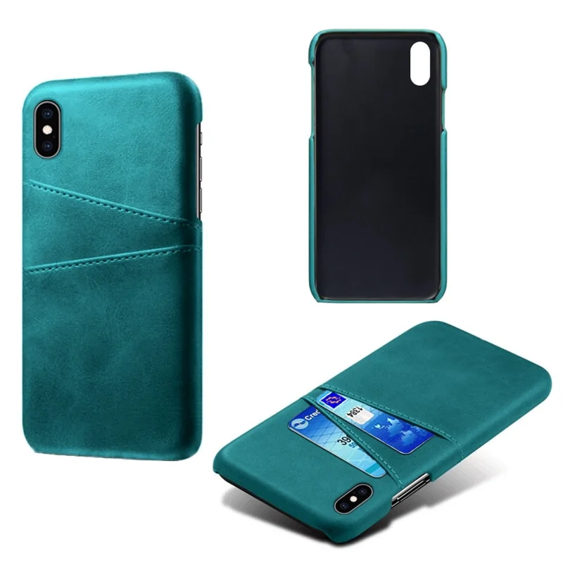 KSQ PU Leather Coated PC Case for iPhone XS 5.8 inch, Ultra Slim Card Holder Shockproof Phone Cover - Green