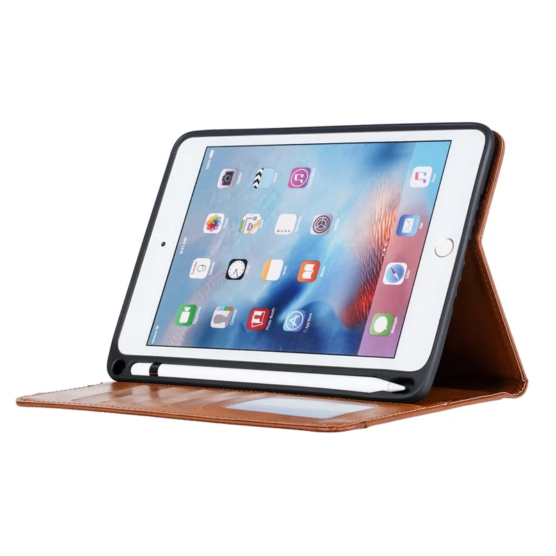 PU Leather Stand Wallet Protective Case with Pen Slot for iPad mini (2019) 7.9 inch / mini 4 - Brown