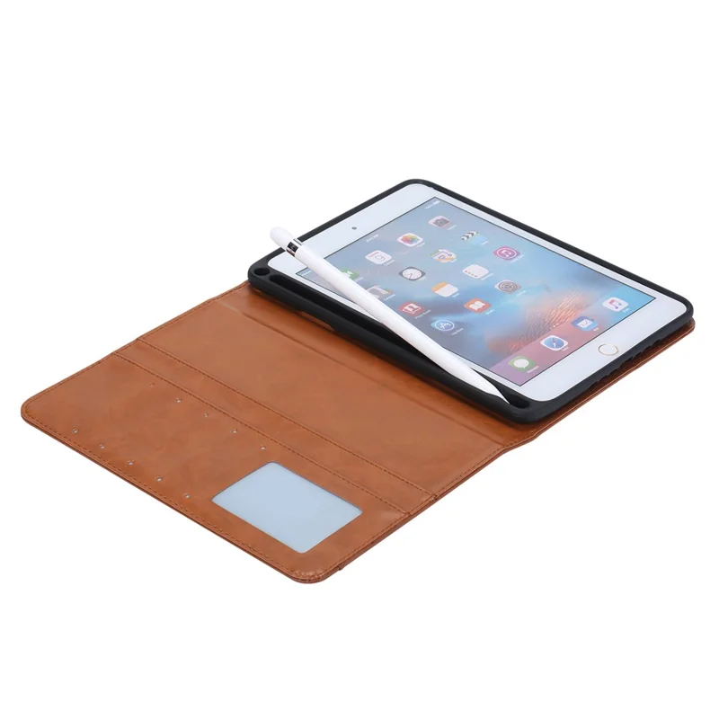 PU Leather Stand Wallet Protective Case with Pen Slot for iPad mini (2019) 7.9 inch / mini 4 - Brown