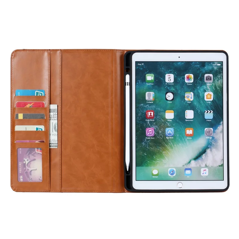 PU Leather Stand Wallet Protective Case with Pen Slot for iPad Air 10.5 inch (2019) - Brown