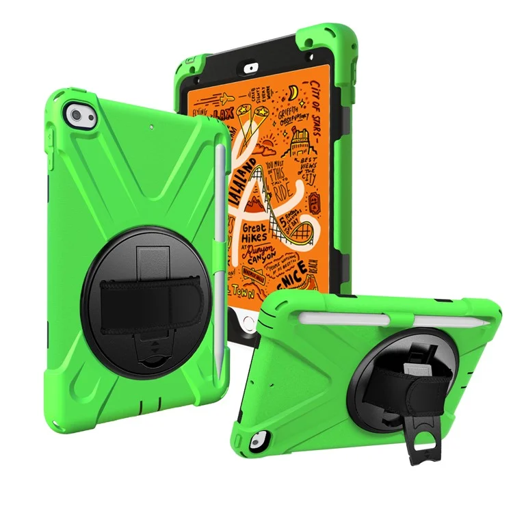 [shape x] pc + tpu 360 graus de kickstand com correia de mão para ipad mini (2019) 7,9 polegadas / ipad mini 4 - verde