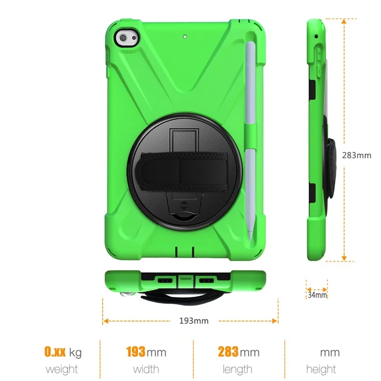 [shape x] pc + tpu 360 graus de kickstand com correia de mão para ipad mini (2019) 7,9 polegadas / ipad mini 4 - verde