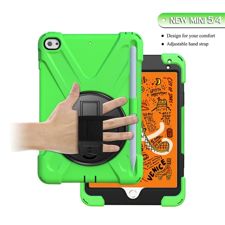 [shape x] pc + tpu 360 degrés publicage pivotant avec sangle à main pour ipad mini (2019) 7,9 pouces / ipad mini 4 - vert
