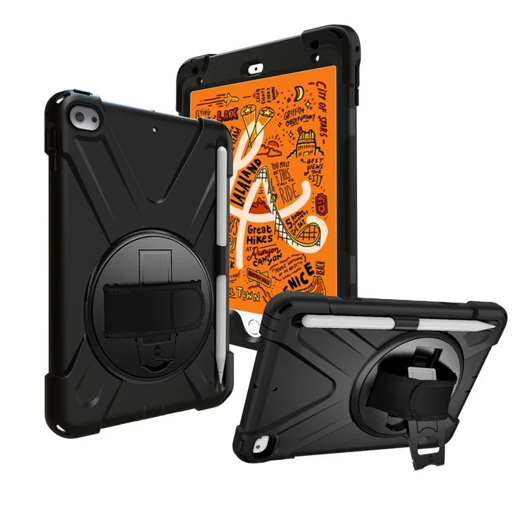 [X-Shape] PC + TPU Capa Giratória de 360 Graus com Alça para iPad mini (2019) 7.9 polegadas / iPad mini 4 - Preto