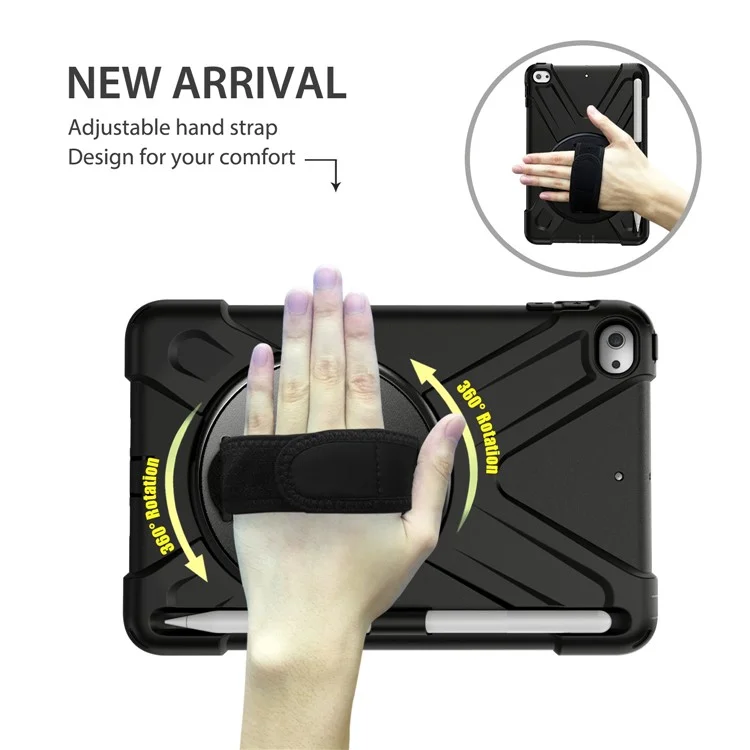 [X-Shape] PC + TPU Capa Giratória de 360 Graus com Alça para iPad mini (2019) 7.9 polegadas / iPad mini 4 - Preto