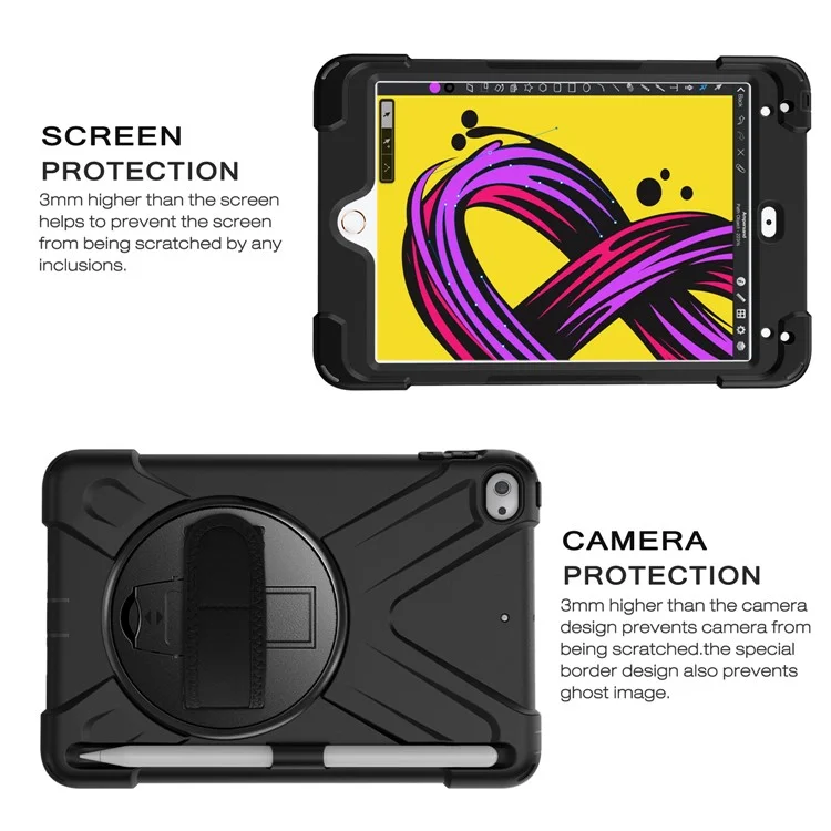 [X-Shape] PC + TPU Capa Giratória de 360 Graus com Alça para iPad mini (2019) 7.9 polegadas / iPad mini 4 - Preto
