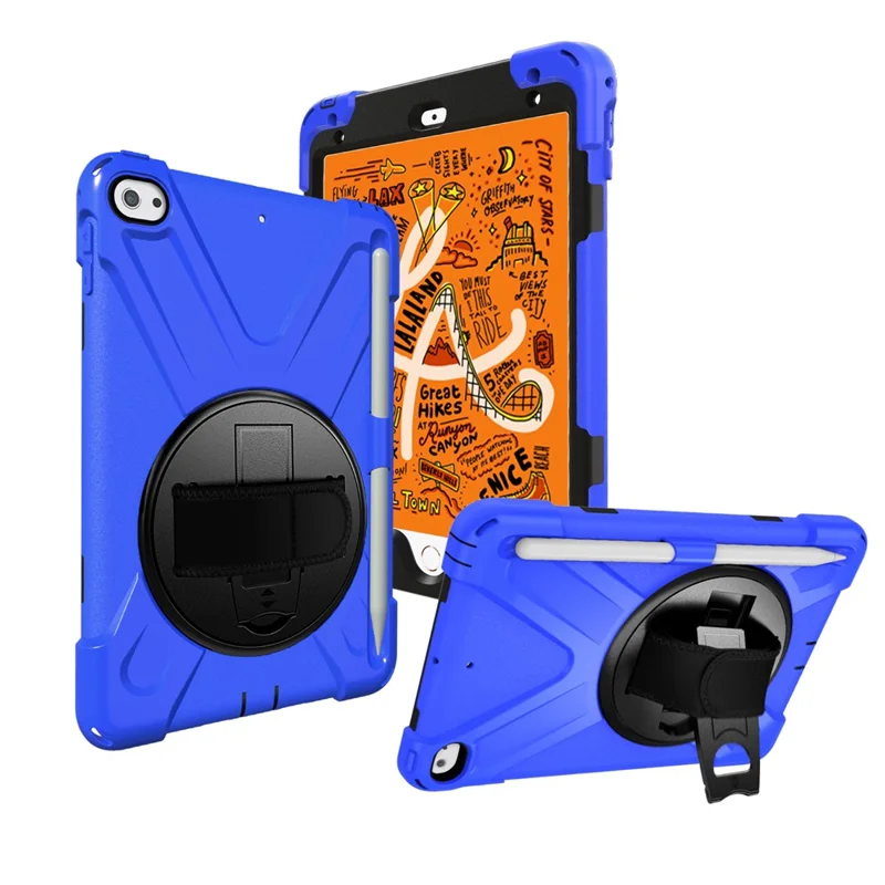 [X-Shape] PC + TPU 360-degree Swivel Kickstand Case with Hand Strap for iPad mini (2019) 7.9 inch / iPad mini 4 - Blue