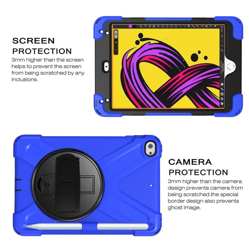 [X-Shape] PC + TPU 360-degree Swivel Kickstand Case with Hand Strap for iPad mini (2019) 7.9 inch / iPad mini 4 - Blue