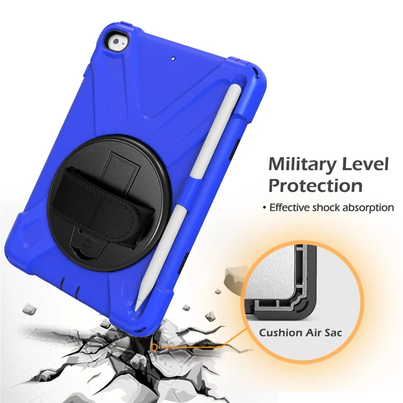 [X-Shape] PC + TPU 360-degree Swivel Kickstand Case with Hand Strap for iPad mini (2019) 7.9 inch / iPad mini 4 - Blue