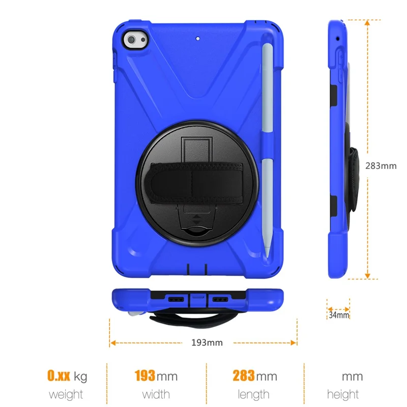 [X-Shape] PC + TPU 360-degree Swivel Kickstand Case with Hand Strap for iPad mini (2019) 7.9 inch / iPad mini 4 - Blue