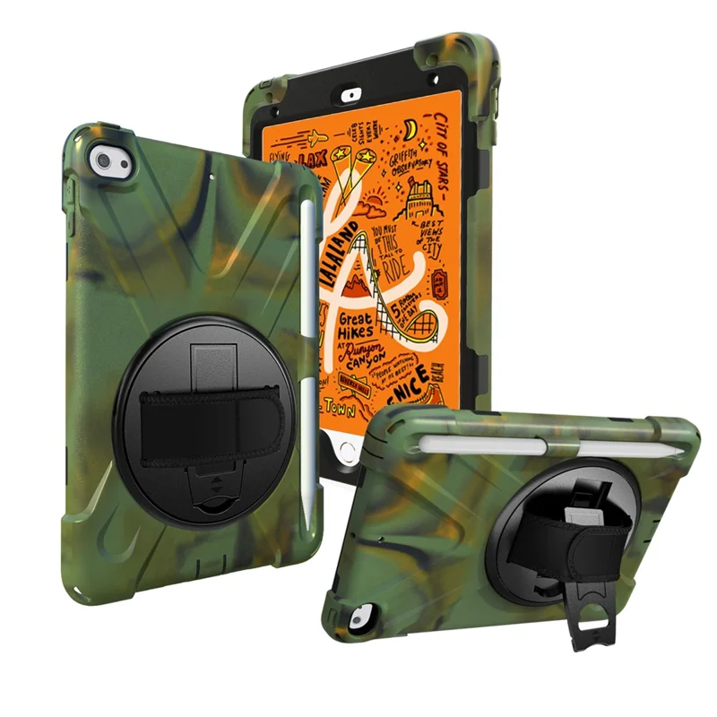 [X-Shape] PC + TPU 360-degree Swivel Kickstand Case with Hand Strap for iPad mini (2019) 7.9 inch / iPad mini 4 - Camouflage