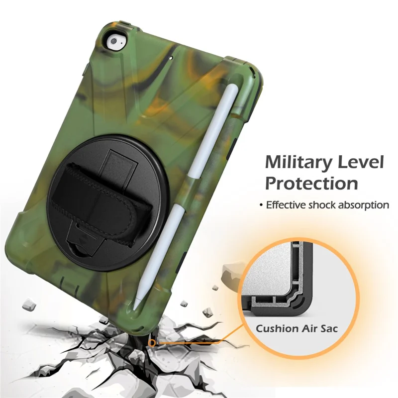 [X-Shape] PC + TPU 360-degree Swivel Kickstand Case with Hand Strap for iPad mini (2019) 7.9 inch / iPad mini 4 - Camouflage