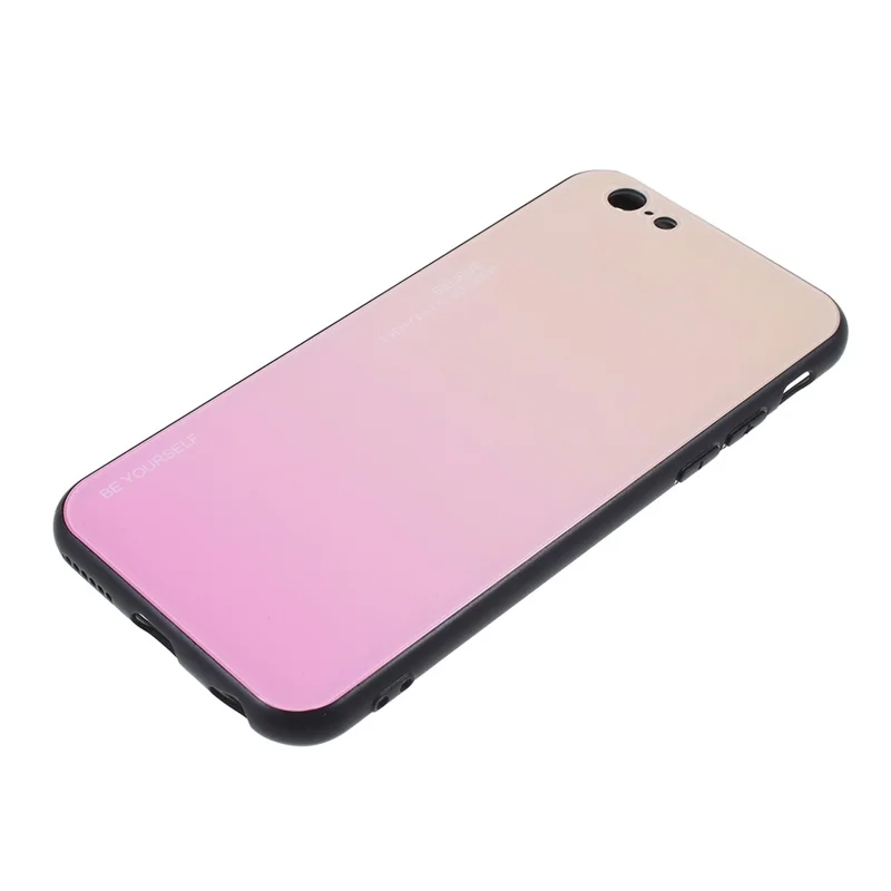Gradient Color Glass + PC + TPU Hybrid Phone Case for iPhone 6s / 6 4.7 inch - Gold / Pink