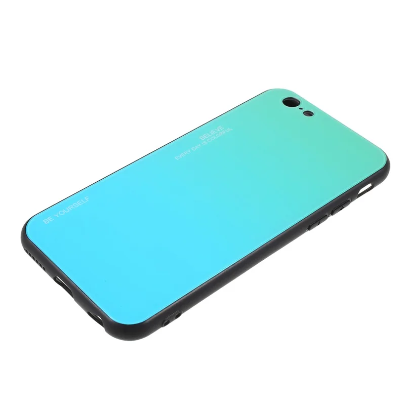 Gradient Color Glass + PC + TPU Hybrid Phone Case for iPhone 6s / 6 4.7 inch - Cyan / Blue