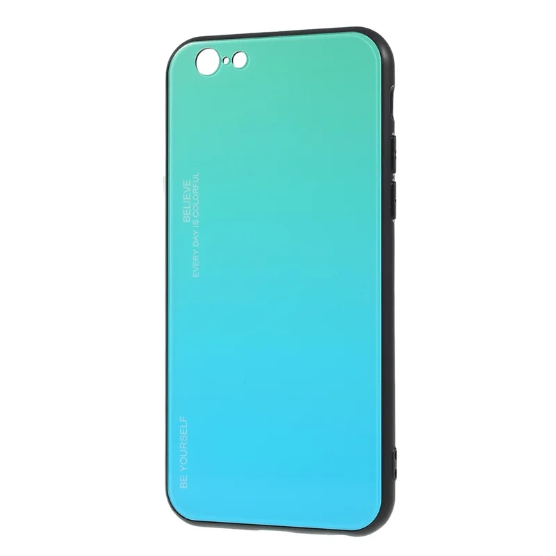 Gradient Color Glass + PC + TPU Hybrid Phone Case for iPhone 6s / 6 4.7 inch - Cyan / Blue