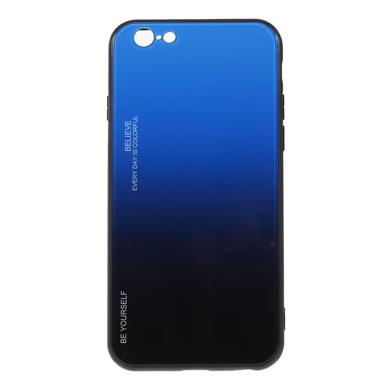 Gradient Color Glass + PC + TPU Hybrid Phone Case for iPhone 6s / 6 4.7 inch - Blue / Black