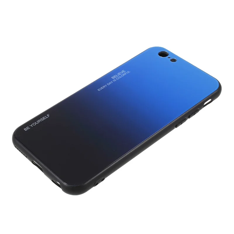 Gradient Color Glass + PC + TPU Hybrid Phone Case for iPhone 6s / 6 4.7 inch - Blue / Black