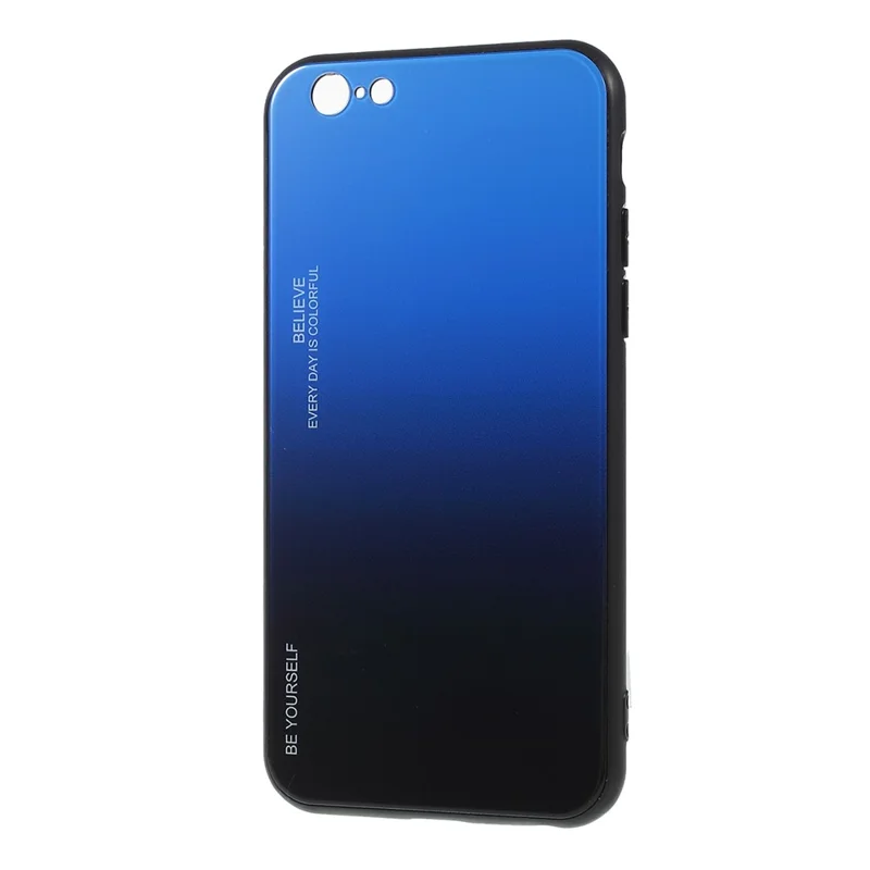Gradient Color Glass + PC + TPU Hybrid Phone Case for iPhone 6s / 6 4.7 inch - Blue / Black