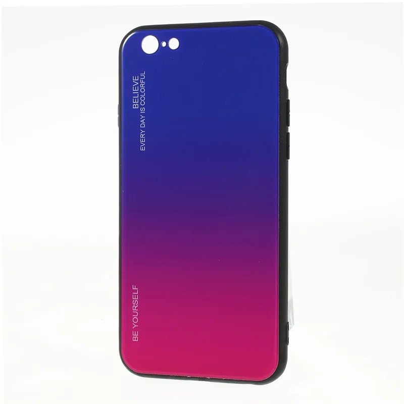 Gradient Color Glass + PC + TPU Hybrid Phone Case for iPhone 6s / 6 4.7 inch - Blue / Rose