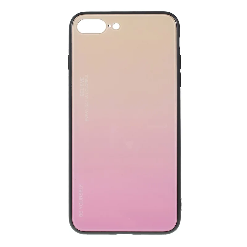 Gradient Color Glass + PC + TPU Phone Case for iPhone 8 Plus / 7 Plus - Gold / Pink