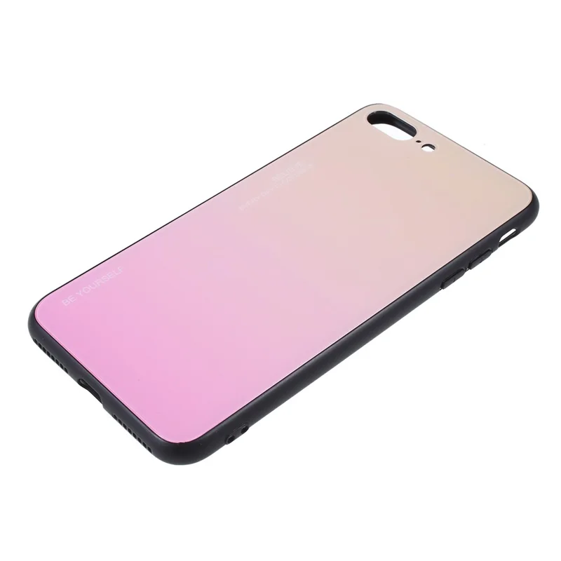 Gradient Color Glass + PC + TPU Phone Case for iPhone 8 Plus / 7 Plus - Gold / Pink