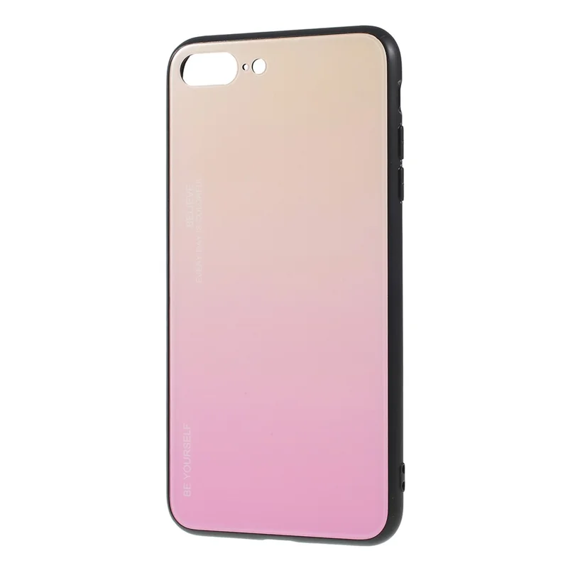 Gradient Color Glass + PC + TPU Phone Case for iPhone 8 Plus / 7 Plus - Gold / Pink