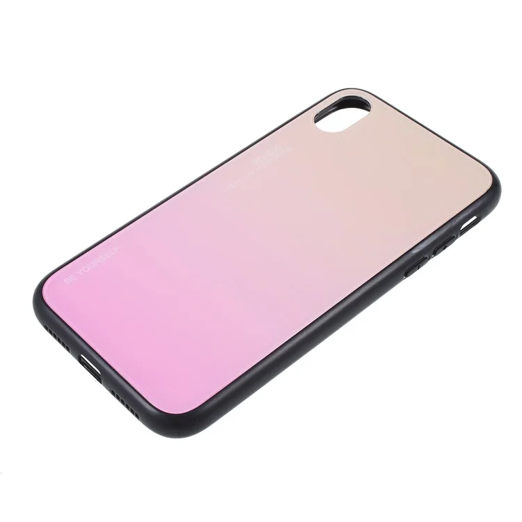 Gradient Color Glass + PC + TPU Phone Case for iPhone XR 6.1 inch - Gold / Pink