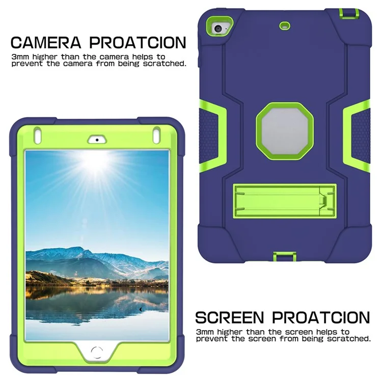 Para Ipad Mini (2019) 7,9 Polegadas à Prova de Choque TPU + PC Hybrid Tablet Case With Kickstand - Azul Escuro / Verde