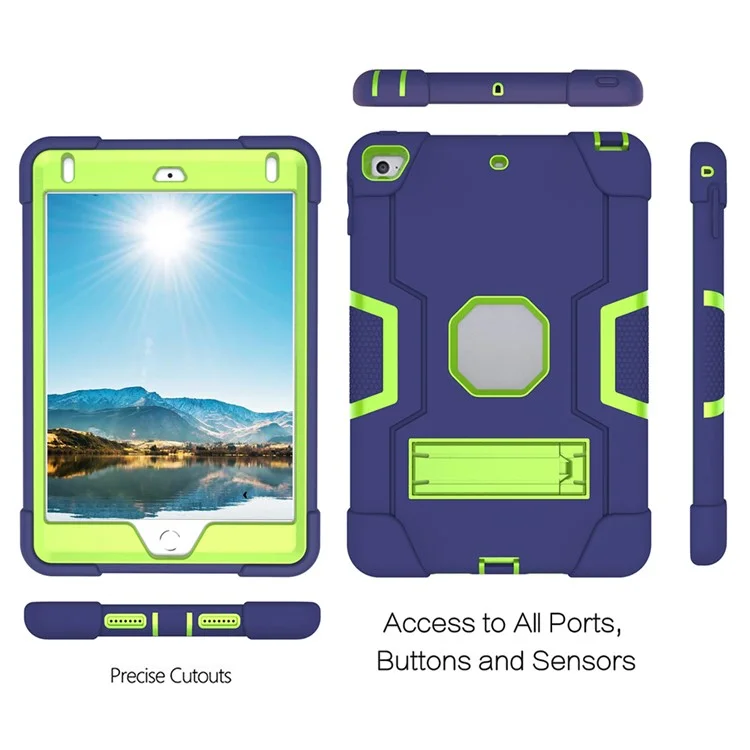 Para Ipad Mini (2019) 7,9 Polegadas à Prova de Choque TPU + PC Hybrid Tablet Case With Kickstand - Azul Escuro / Verde