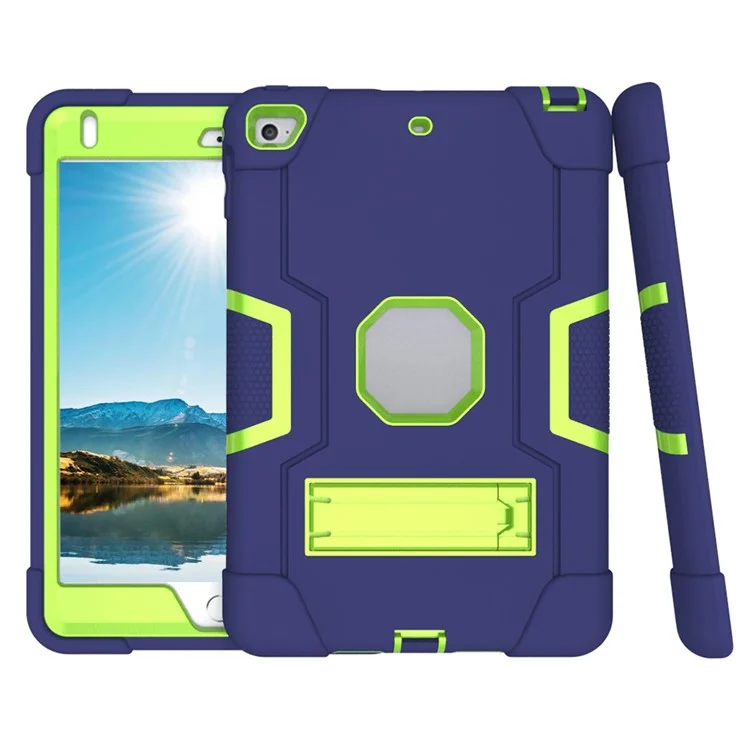 For iPad mini (2019) 7.9 inch Shock Proof TPU + PC Hybrid Tablet Case with Kickstand - Dark Blue / Green