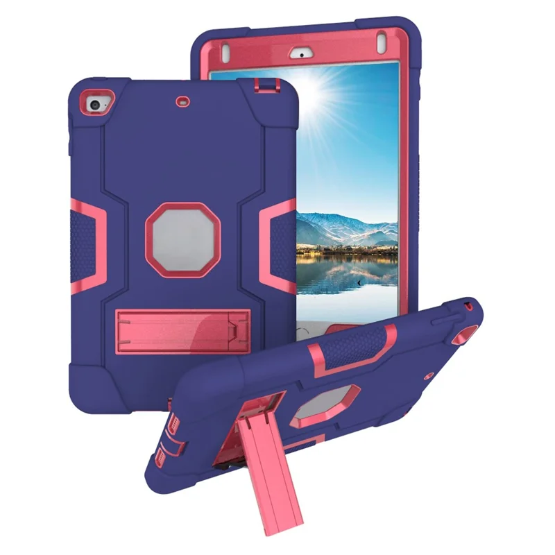 For iPad mini (2019) 7.9 inch Shock Proof TPU + PC Hybrid Tablet Case with Kickstand - Dark Blue / Rose