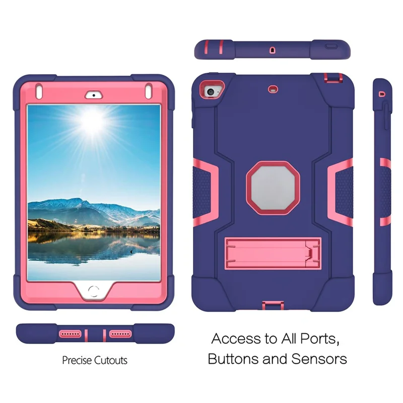 For iPad mini (2019) 7.9 inch Shock Proof TPU + PC Hybrid Tablet Case with Kickstand - Dark Blue / Rose