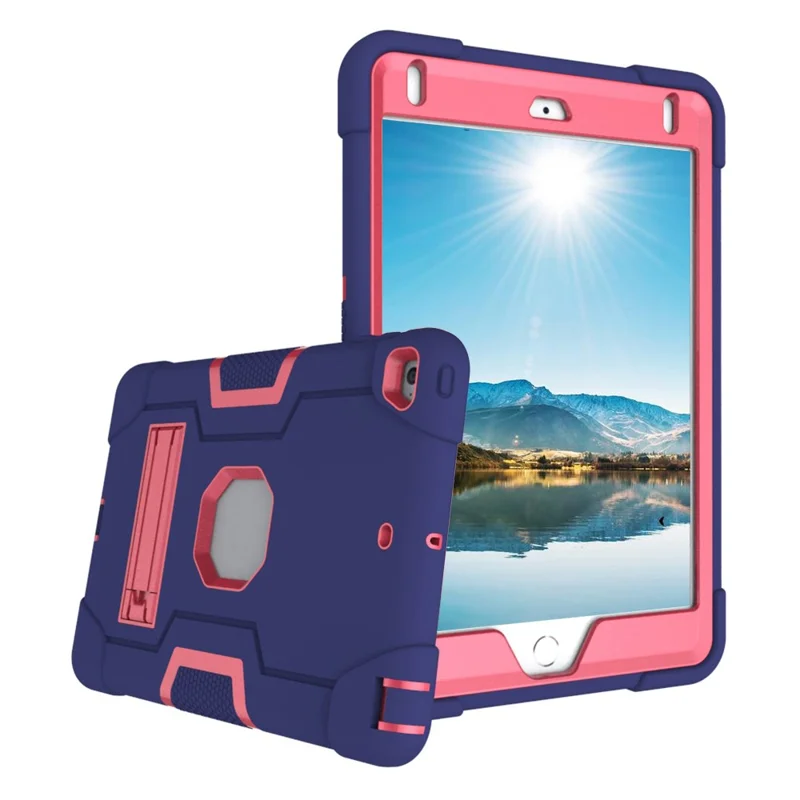 For iPad mini (2019) 7.9 inch Shock Proof TPU + PC Hybrid Tablet Case with Kickstand - Dark Blue / Rose