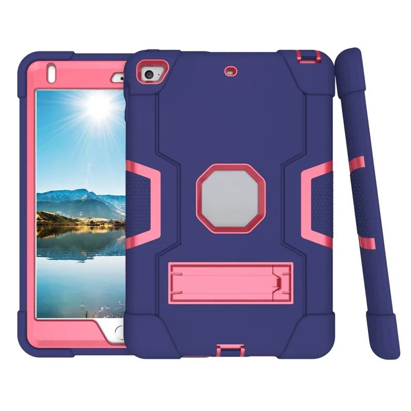 For iPad mini (2019) 7.9 inch Shock Proof TPU + PC Hybrid Tablet Case with Kickstand - Dark Blue / Rose