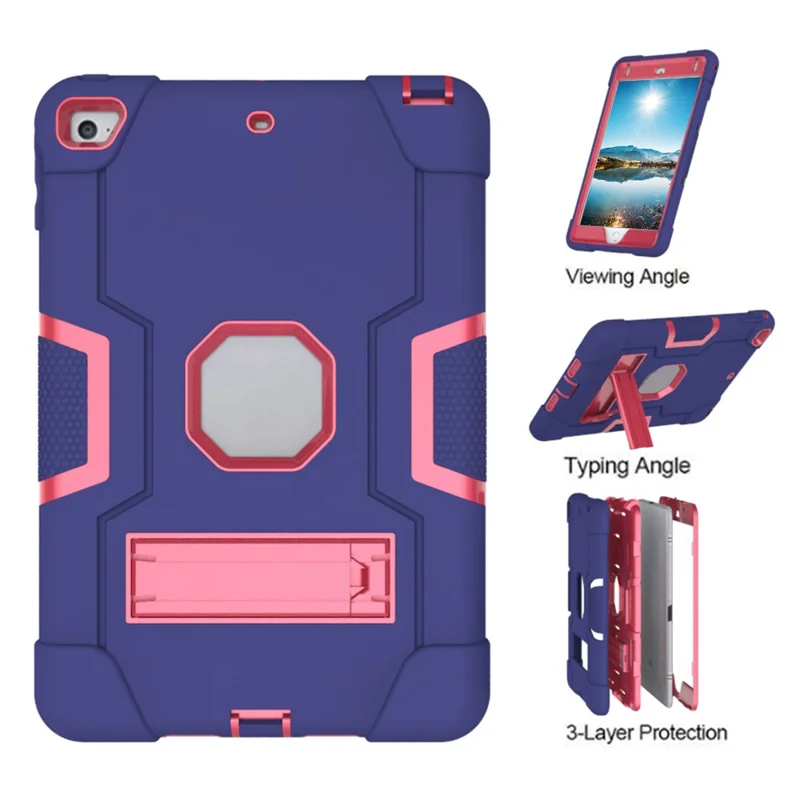 For iPad mini (2019) 7.9 inch Shock Proof TPU + PC Hybrid Tablet Case with Kickstand - Dark Blue / Rose