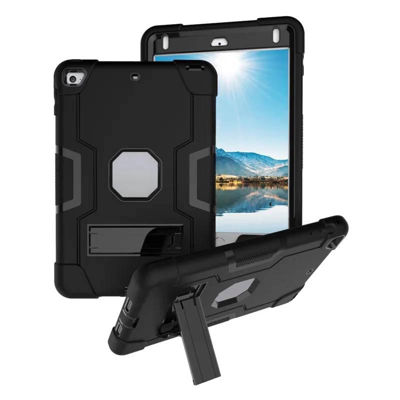 For iPad mini (2019) 7.9 inch Shock Proof TPU + PC Hybrid Tablet Case with Kickstand - All Black