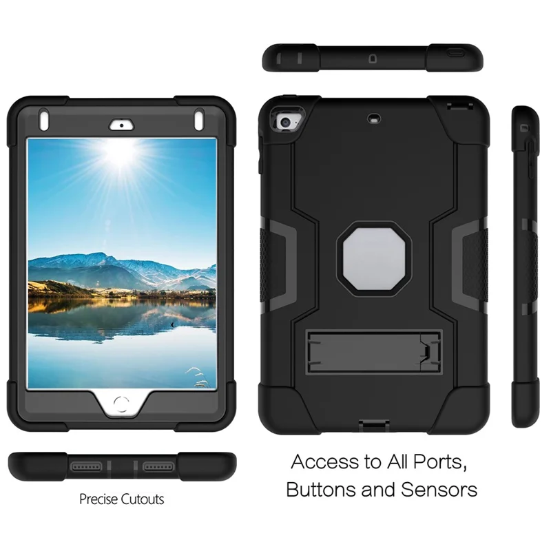 For iPad mini (2019) 7.9 inch Shock Proof TPU + PC Hybrid Tablet Case with Kickstand - All Black