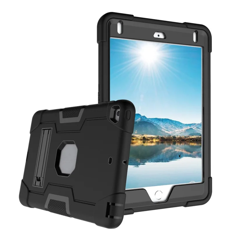 For iPad mini (2019) 7.9 inch Shock Proof TPU + PC Hybrid Tablet Case with Kickstand - All Black