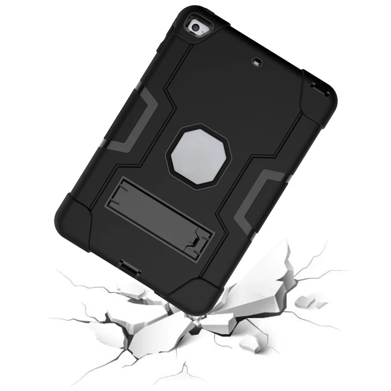 For iPad mini (2019) 7.9 inch Shock Proof TPU + PC Hybrid Tablet Case with Kickstand - All Black