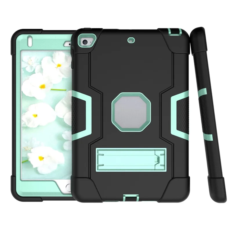 For iPad mini (2019) 7.9 inch Shock Proof TPU + PC Hybrid Tablet Case with Kickstand - Black / Cyan