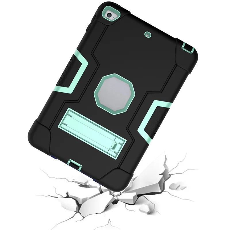 For iPad mini (2019) 7.9 inch Shock Proof TPU + PC Hybrid Tablet Case with Kickstand - Black / Cyan