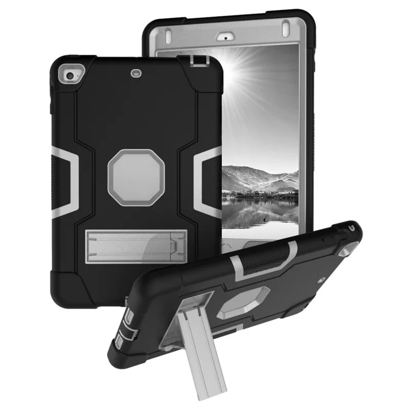 For iPad mini (2019) 7.9 inch Shock Proof TPU + PC Hybrid Tablet Case with Kickstand - Black / Silver