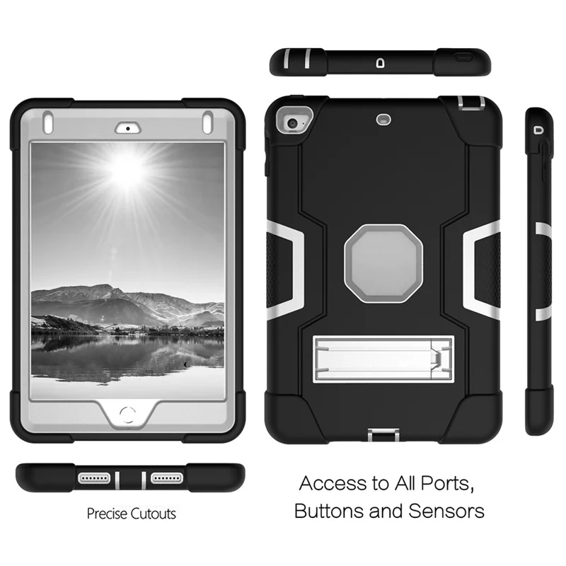 For iPad mini (2019) 7.9 inch Shock Proof TPU + PC Hybrid Tablet Case with Kickstand - Black / Silver