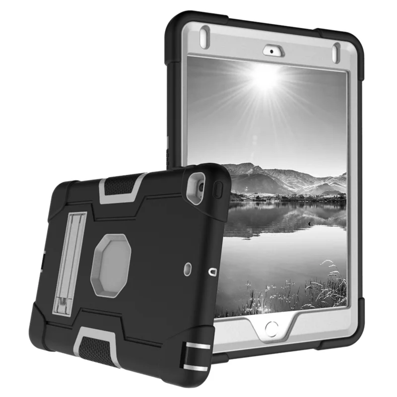 For iPad mini (2019) 7.9 inch Shock Proof TPU + PC Hybrid Tablet Case with Kickstand - Black / Silver
