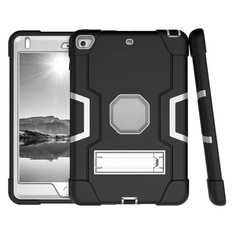 For iPad mini (2019) 7.9 inch Shock Proof TPU + PC Hybrid Tablet Case with Kickstand - Black / Silver