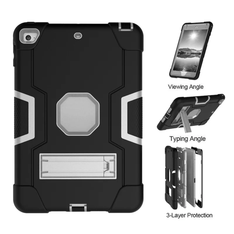 For iPad mini (2019) 7.9 inch Shock Proof TPU + PC Hybrid Tablet Case with Kickstand - Black / Silver